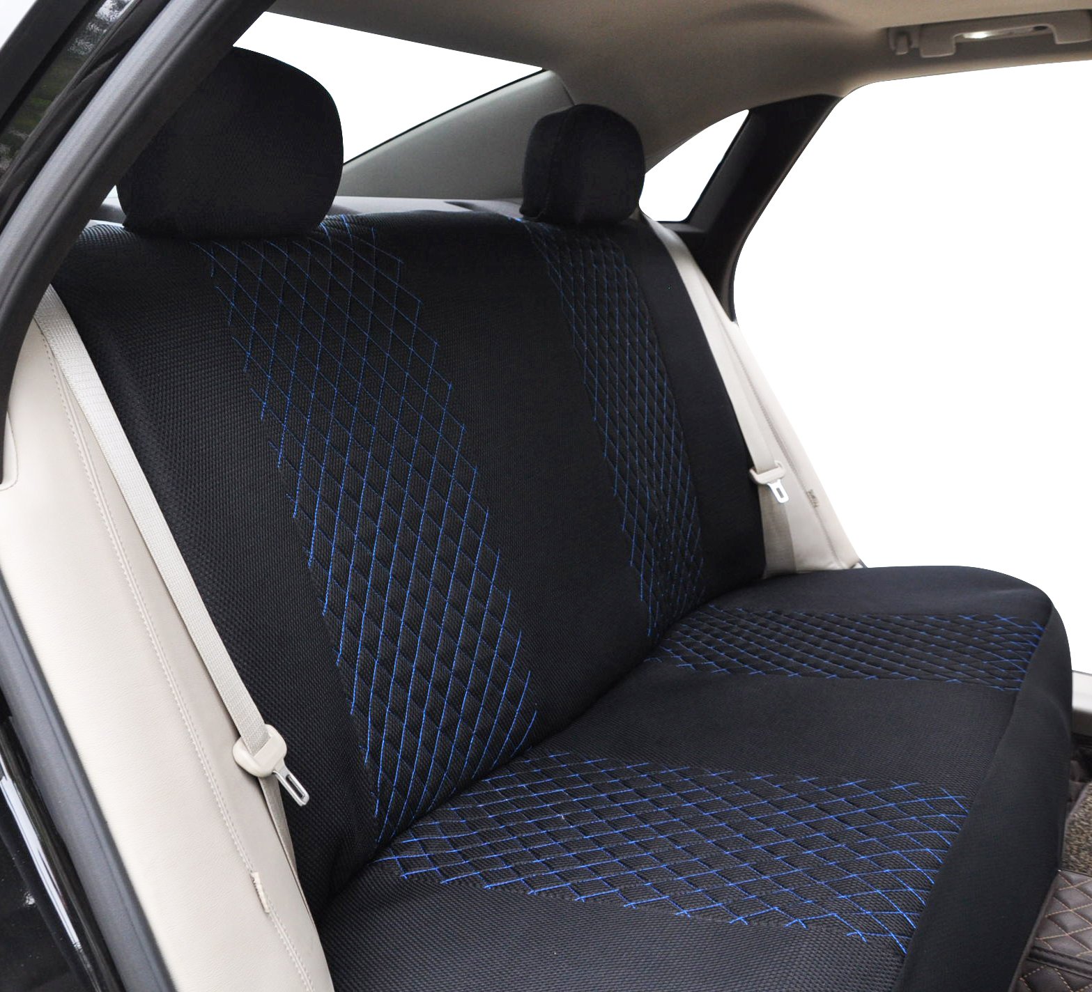 Full Car Seat Cover Universal Cover Breathable Durable Practical Car Seat Protector Cover Detachable Headrests and Solid Bench Black & Blue