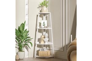 POXAKA 4 Tier Corner Shelf, Bamboo Corner Shelf White, 47" Tall Corner Ladder Bookshelf, Corner Ladder Shelf,Corner Shelving Unit for Bathroom, Bedroom, Living Room, Small Space Decor