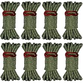 8 Pack 4mm Guy Lines, Total 104ft Ultralight Tent Cords with Aluminum Adjuster Tensioner, Tent Guy Lines for Tarps, Camping, Hiking(Olive Green,8 Packs)
