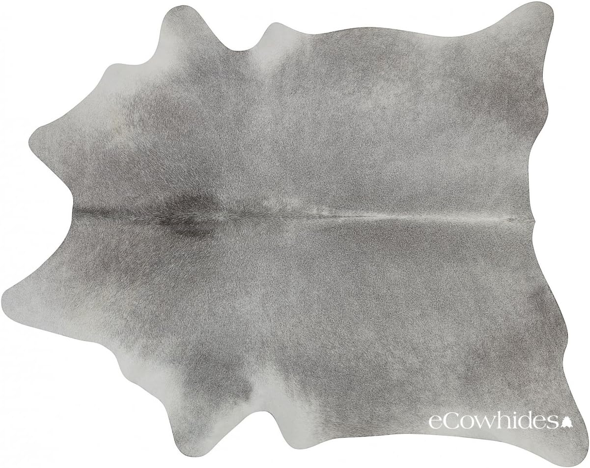 Grey Brazilian Cowhide Area Rug, Cowskin Leather Hide for Home Living Room (Large) 6 x 6 ft