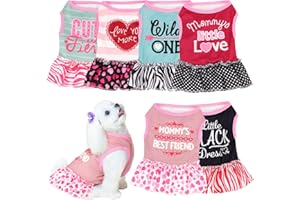 Clysee 6 Pack Girl Dog Clothes Pet Dress Shirt Female Cute Dog Sundress Puppy Summer Apparel Clothes Outfits with Ruffles for Pets Cats (Small Size)