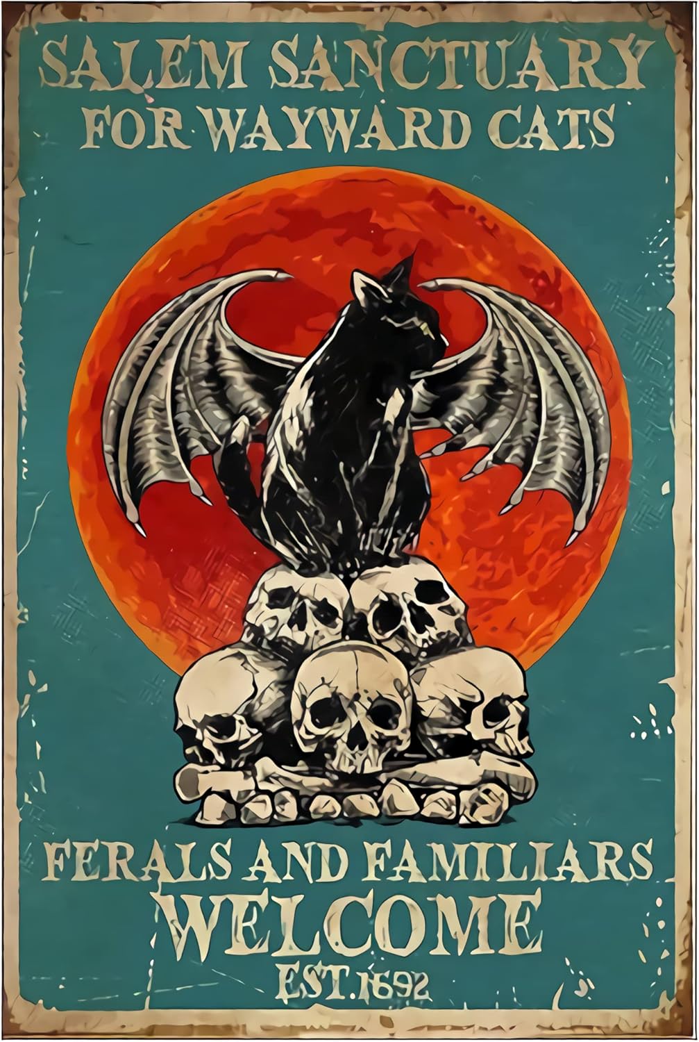 Wall Décor - Vintage Tin Sign Coffee Black Cat Metal Poster Salem Sanctuary For Wayward Cats Poster Ferals And Familtars Welcome Poster Home Wall Art Decoration Retro Metal Tin Sign 8x12 inch