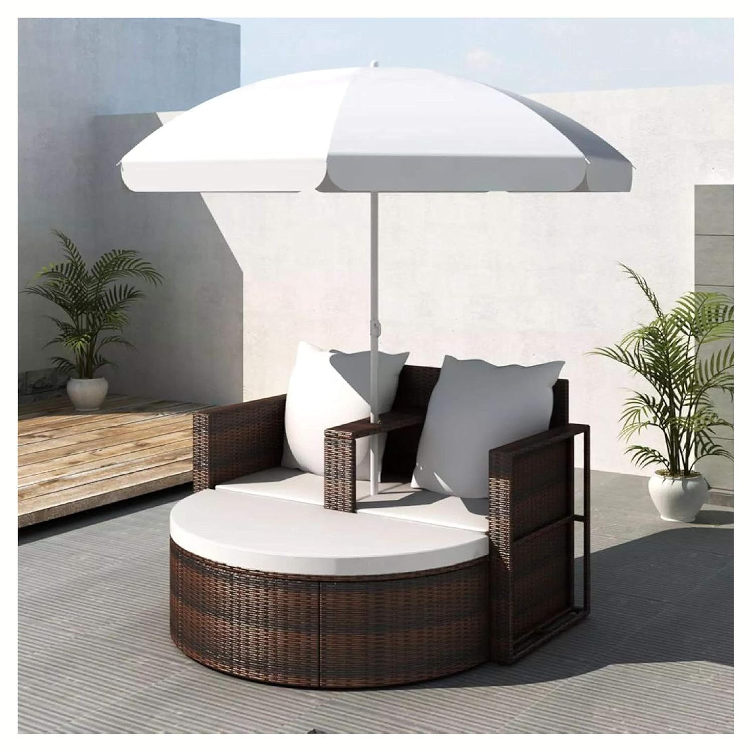 Best Garden Bed With Parasol Brown Poly Rattan