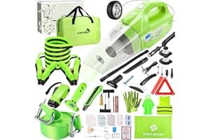 vioview Roadside Emergency Car Kit for Vehicles, Car Safety Kit with 4 in 1 Inflatable Car Vacuum Cleaner, Jumper Cables, Tow Straps, First Aid Kit, Car Must Haves Road Trip Essentials for Men Women