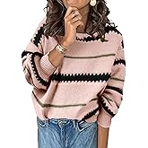 Libsorge Womens Oversized Cute Striped Sweater Fall Winter Casual Chunky Knit Crewneck Color Block Long Sleeve Pullover Tops