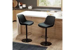 Youhauchair Bar Stools Set of 2, Swivel Counter Height Barstools with Back, Adjustable PU Leather Bar Chairs, Modern Armless 