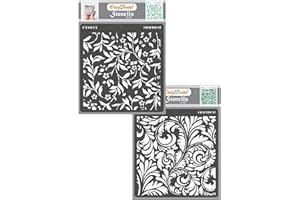 CrafTreat Stencils for Painting on Wood, Canvas, Paper, Fabric, Wall and Tile - Flourish Background and Flourish 2-2 Pcs - 6x6 Inches Each - Reusable DIY Art and Craft Stencils for Home Décor