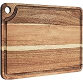 AZRHOM Large Acacia Wood Cutting Board for Kitchen, Butcher Block for Meat and Cheese, Chopping Board with Hanging Hole and Groove 18x12 Inch
