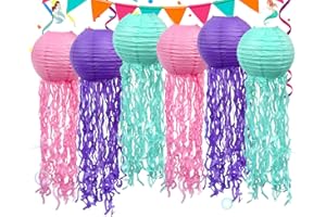 SUPRBIRD Jellyfish Paper Lanterns Mermaid Birthday Decorations, 6 Pack Hanging Lantern Lamps for Baby Shower Ocean Theme Decor Under The Sea Classroom Girls Party Supplies (10 Inch) (Pink Purple)