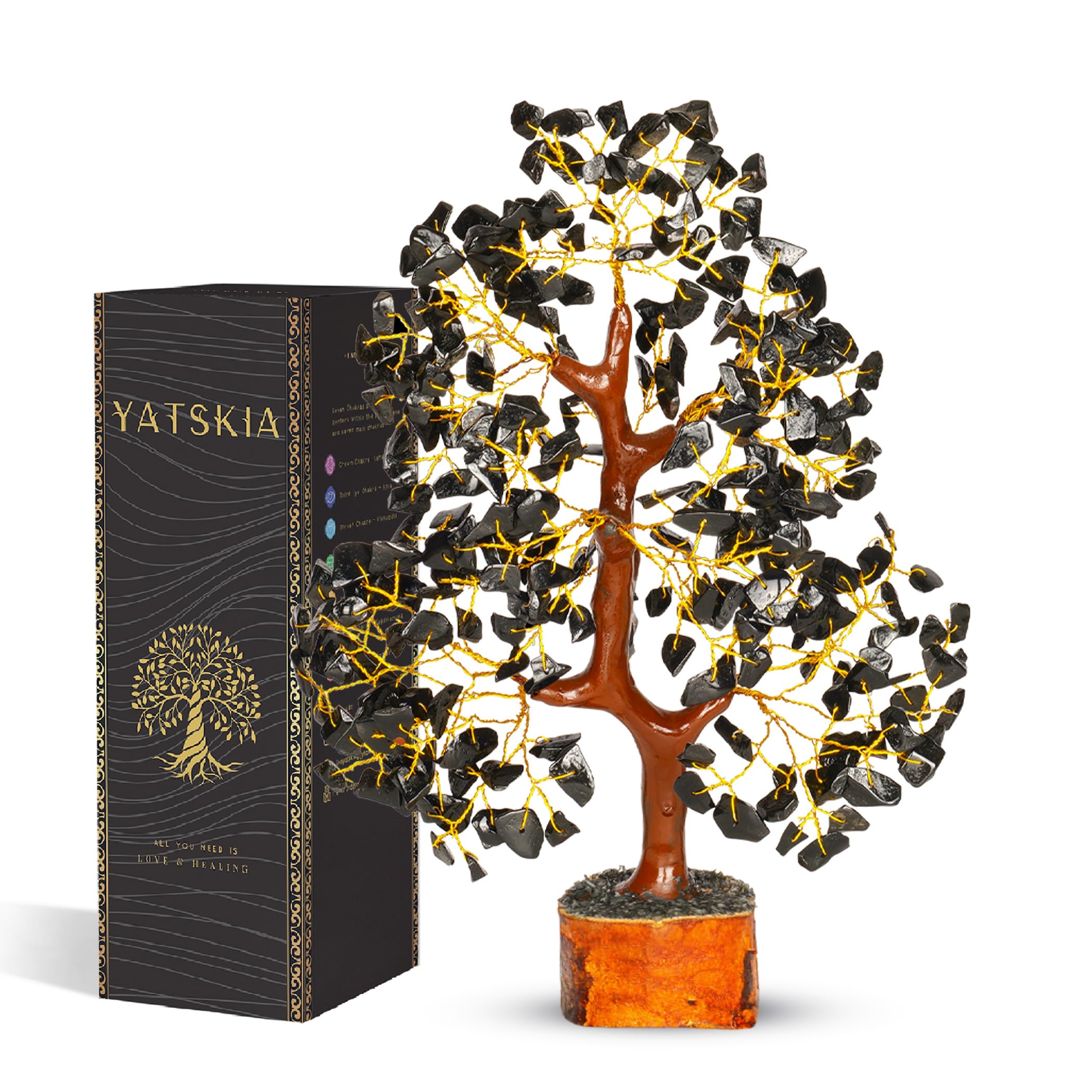 YATSKIA Black Tourmaline Crystal Money - Chakra Tree for Life - Spiritual Decor - Crystal Gifts