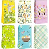 LeZakaa Easter Treat Bag Candy Food Goodie Party Bag with Oilproof Paper Inner, Bunny, Egg&Gnome Design, Gifts for Boy, Girl, Kid, Easter Basket Decorations, 9.4x5x3 inches (24 Pack)
