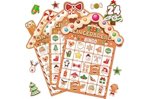 Fenkysoix Christmas Gingerbread Bingo Game for Kids Large Group with 24 Xmas Players Cards for Holiday Festival Adults Activities Supplies Favors Gingerbread Party Games