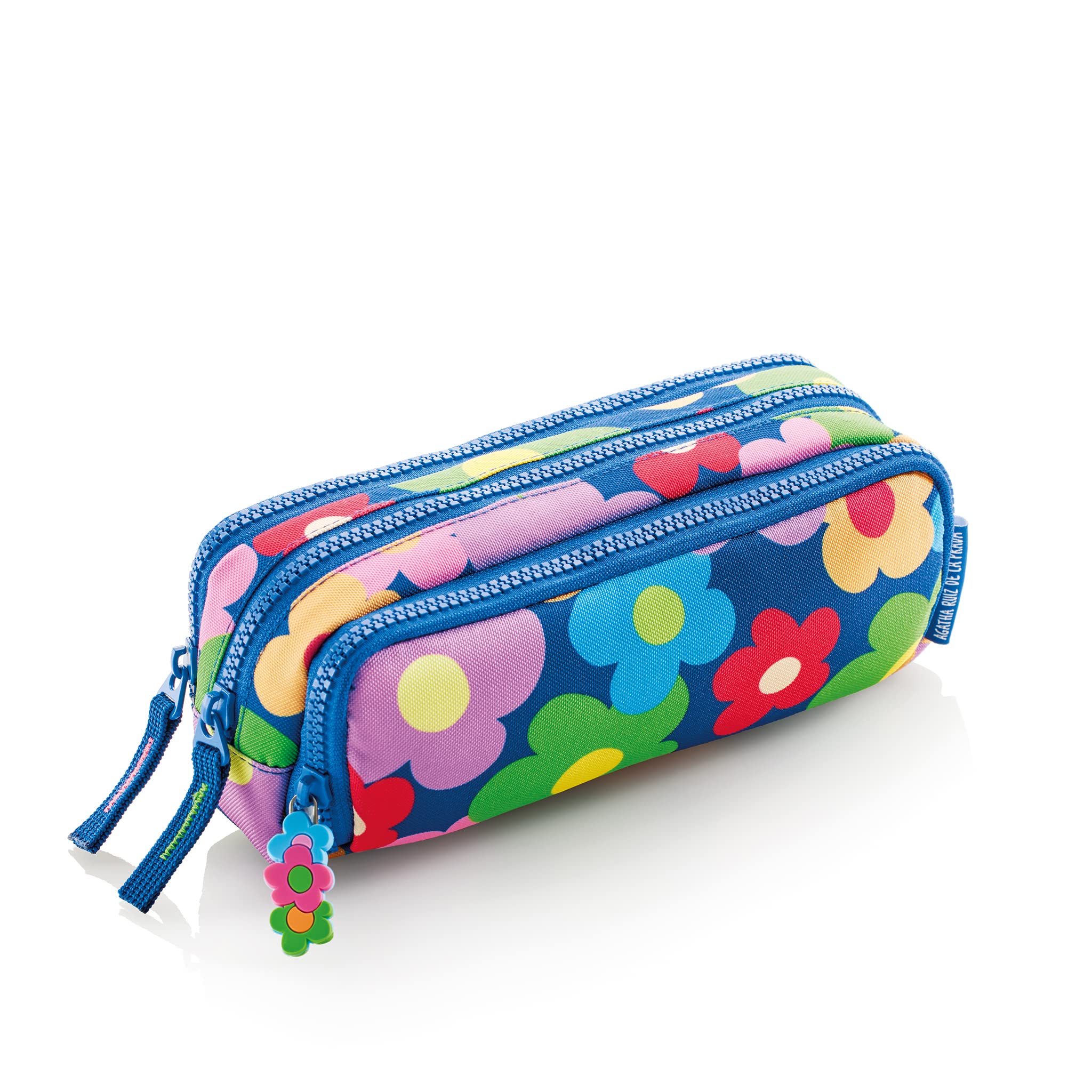 Miquelrius - Agatha Ruiz de la Prada Flower Collection Pencil Case with Double Pocket Size Recycled Material Zip Closure Metal Handles with Ribbon, Flowers, Triple, Agatha Ruiz de la Prada Flower