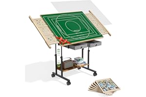 CODACE Puzzle Table with Drawers - 2000 Pieces Jigsaw Puzzles Table for Adults, Tilting Puzzle Board with 6 Sorting Trays and Cover, Tables with Adjustable Height Leg and Wheel, Puzzle Lover's Present