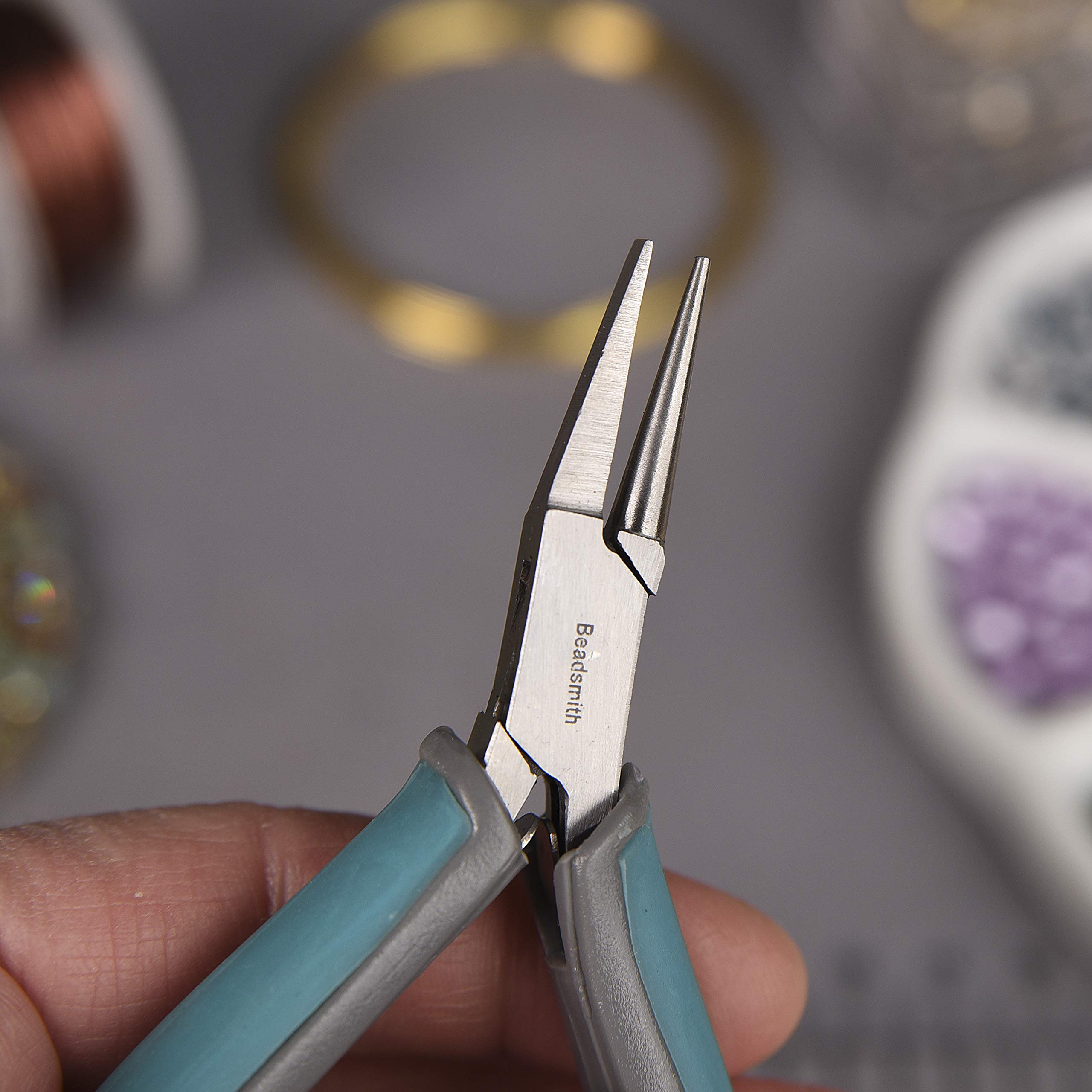 The Beadsmith Simply Modern Half Round/Half Flat Nose Pliers, 5.75 inches (145mm) with polished steel head, comfortable contoured grip handles and double-leaf springs, tool for jewelry making