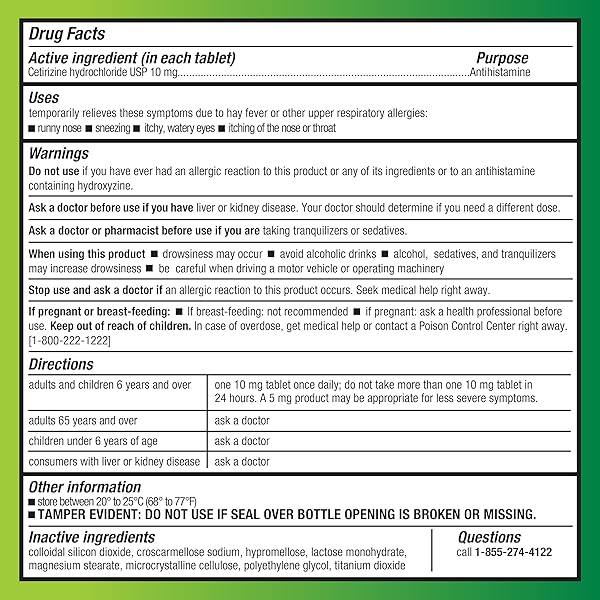 AMAZON BASIC CARE ALL DAY ALLERGY, CETIRIZINE HYDROCHLORIDE TABLETS, 10 MG, 24-HOUR RELIEF FOR ALLERGY, 300 COUNT (PACKAGING MAY VARY)