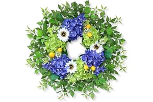 GLIDLION 26" Hydrangea Wreath for Front Door, Porch, Window - Large Artificial Silk Flowers Outdoor Wreath for Home, Farmhouse, Wedding, Outside Decor - Spring, Summer, Fall, All Seasons (Purple)