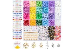 Taybonds Friendship Bracelet Making Kit- 24 Colors with Clay, 4mm Seed, Pony, 8mm Glass, Letter Beads and Charms, Jewelry Making Kit Gift for Girls 6-12