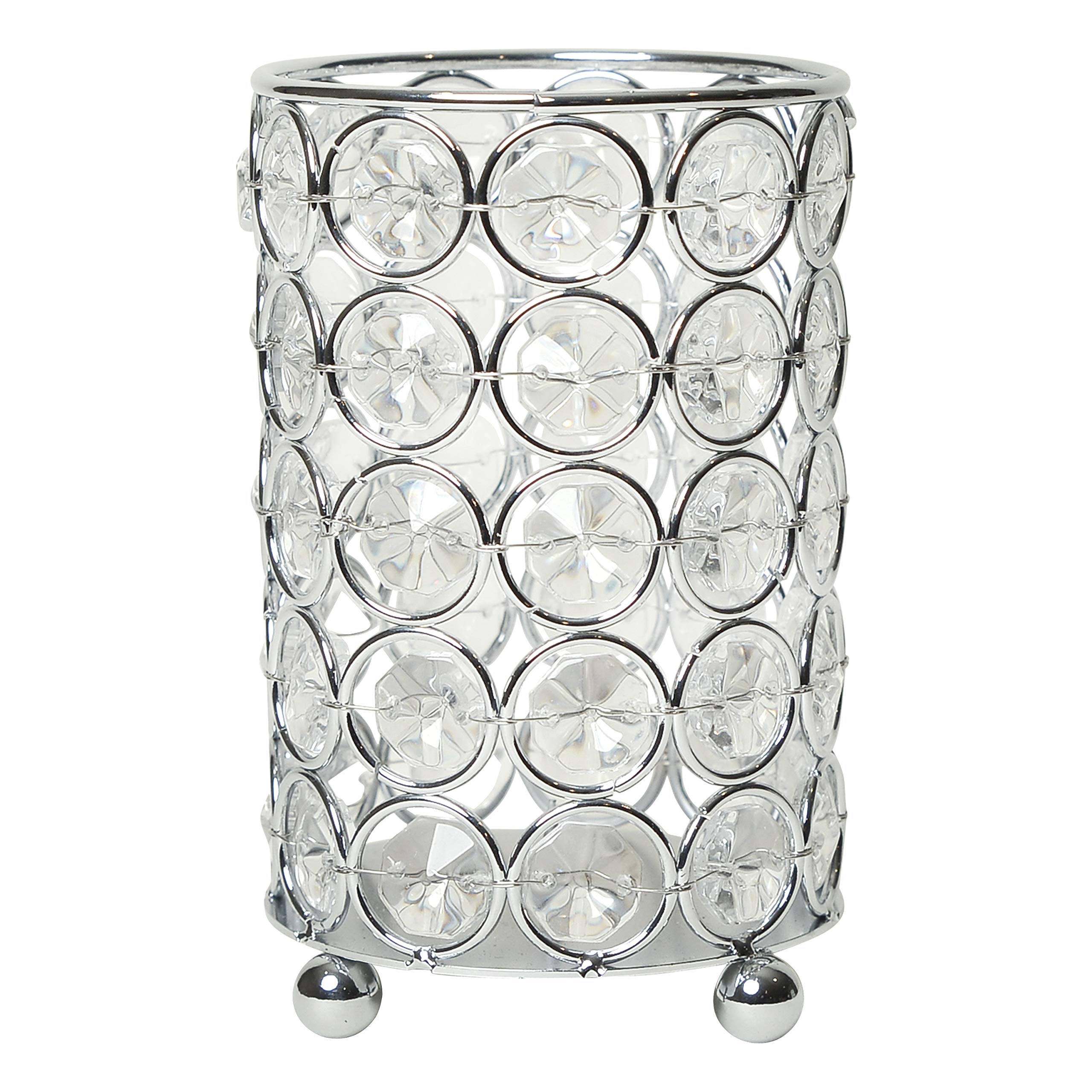 Elegant Designs HG1001-CHR Elipse Crystal Decorative Flower Vase, Candle Holder, Wedding Centerpiece, Makeup Brush or Pen Organizer Cup, 5 Inch, Chrome