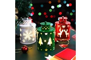 YBB 3 Pack Christmas Decorative Lantern Lights, Flameless Battery Operated Hanging Metal LED Candles Lanterns for Christmas Centerpiece Table Indoor Outdoor Party Decoration
