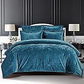 Sunshine Nicole Distressed Velvet Comforter Set, Distressed Velvet Face and Brushed Solid Microfiber Reverse, with Light Weight Soft Poly Fill, 5 Pieces Teal, Queen
