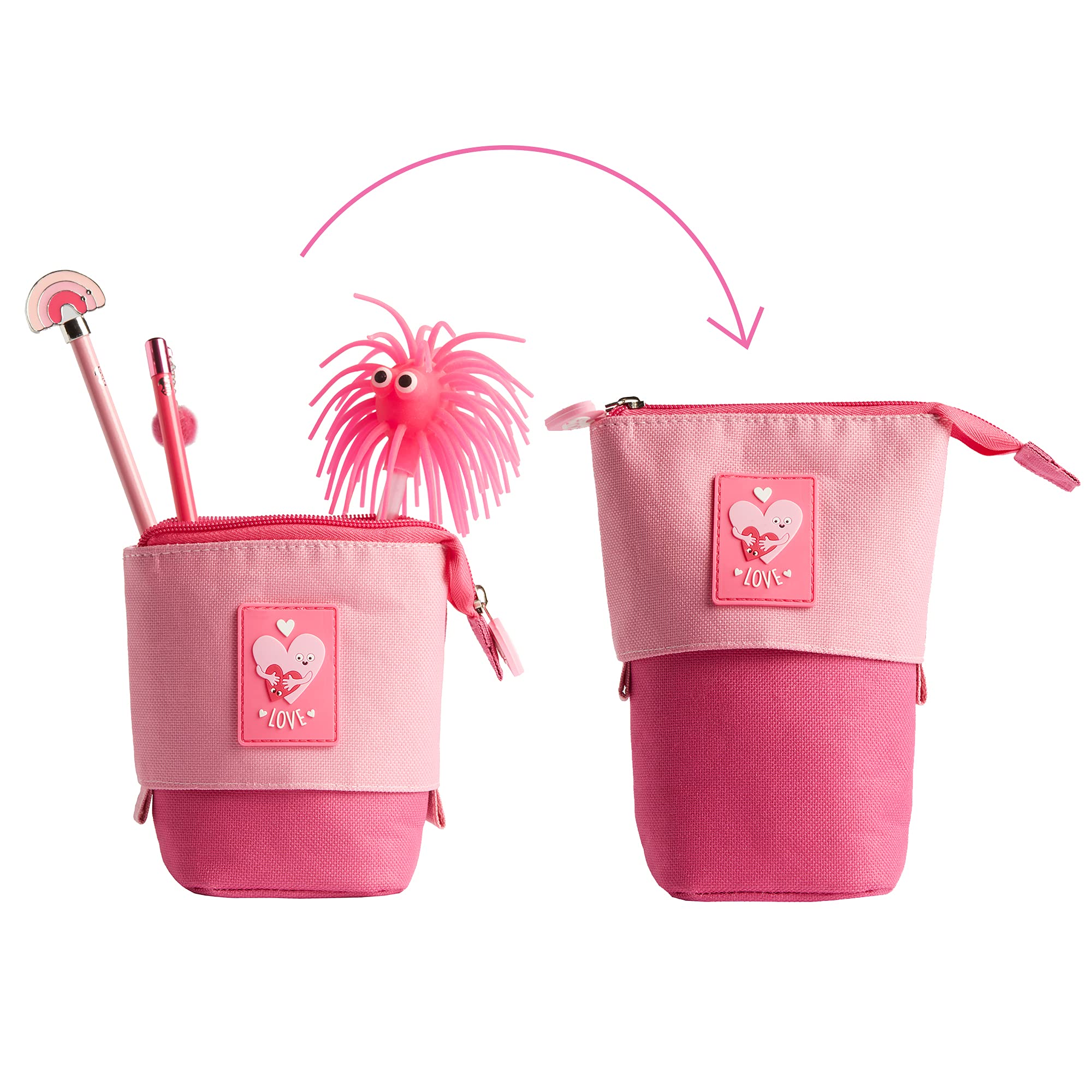 Tinc Pop Up Standing Pencil Pouch Case | Durable Canvas Pencil Case | Pencil Pot & Pencil Case | Pink