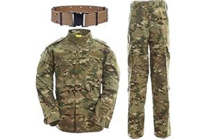 QMFIVE Tactical Suit Men’s Camo Combat BDU Jacket Shirt & Trousers Uniform Camo Suit Belt CS Game Military Paintball Airsoft