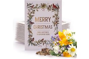 BENTLEY SEED CO. Bentley Seeds Co. Merry Christmas Wreath of Birds Holiday/Christmas Gift Tags | Non-GMO, Non Coated Bird & Butterfly Pollinator Wildflower Seed Mix | 25 Seed Packets