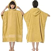 32"X64" Large Turkish Poncho Towels for Kids(8-14Years),Oversized 100% Cotton Thick (600GSM) Absorbent Bath Robe for Boy | Girl | Teens , Perfect for Swimming | Bathing | Beach | Gifts,Gold