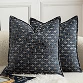 MANDIOO Pack of 2 Burlap Linen Throw Pillow Covers Woven Textured Modern Farmhouse Cushion Covers Pillowcase Decorative Couch Sofa Bed Living Room 20 x 20 Inch Deep Blue