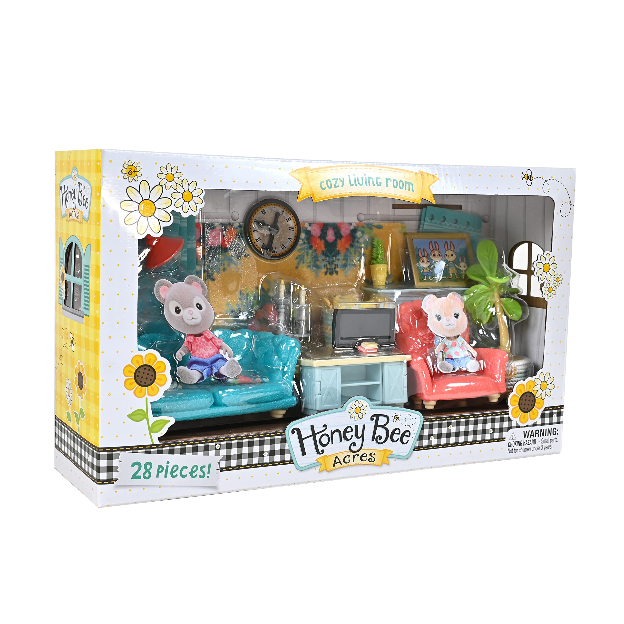 Honey Bee Acres Cozy Living Room Décor – 28 Pieces Accessory Set | Colorful Farmhouse Doll Furniture | Pretend Play Toys for Kids - Sunny Days Entertainment