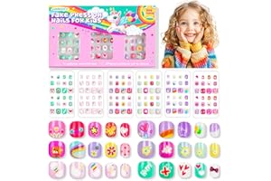 AGGKKY 144 Pieces 6 Pack Kids Press on Nails Artificial Fake Nails for Kids Girls Pre Glue Full Cover Short Acrylic False Nail Tips Art Kits Gifts for Girls Nail Art Decoration (Lovely Pattern)