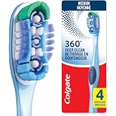 Colgate 360 Deep Clean 4-in-1 Bacteria Removal Toothbrushes, Medium, 4 | Adult Manual Toothbrushes with Multiheight Bristles, Easy To Open, Recyclable Packaging