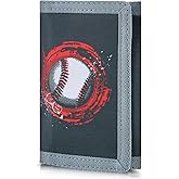 Leehoom Kids Wallet for Boys Girls, Trifold RFID Wallet with Key Chain and Zipper Pocket for Kids 4-18 Novelty Birthday Gifts, Coin Pouch Purse for Children Teens Outdoor Sports-Baseball