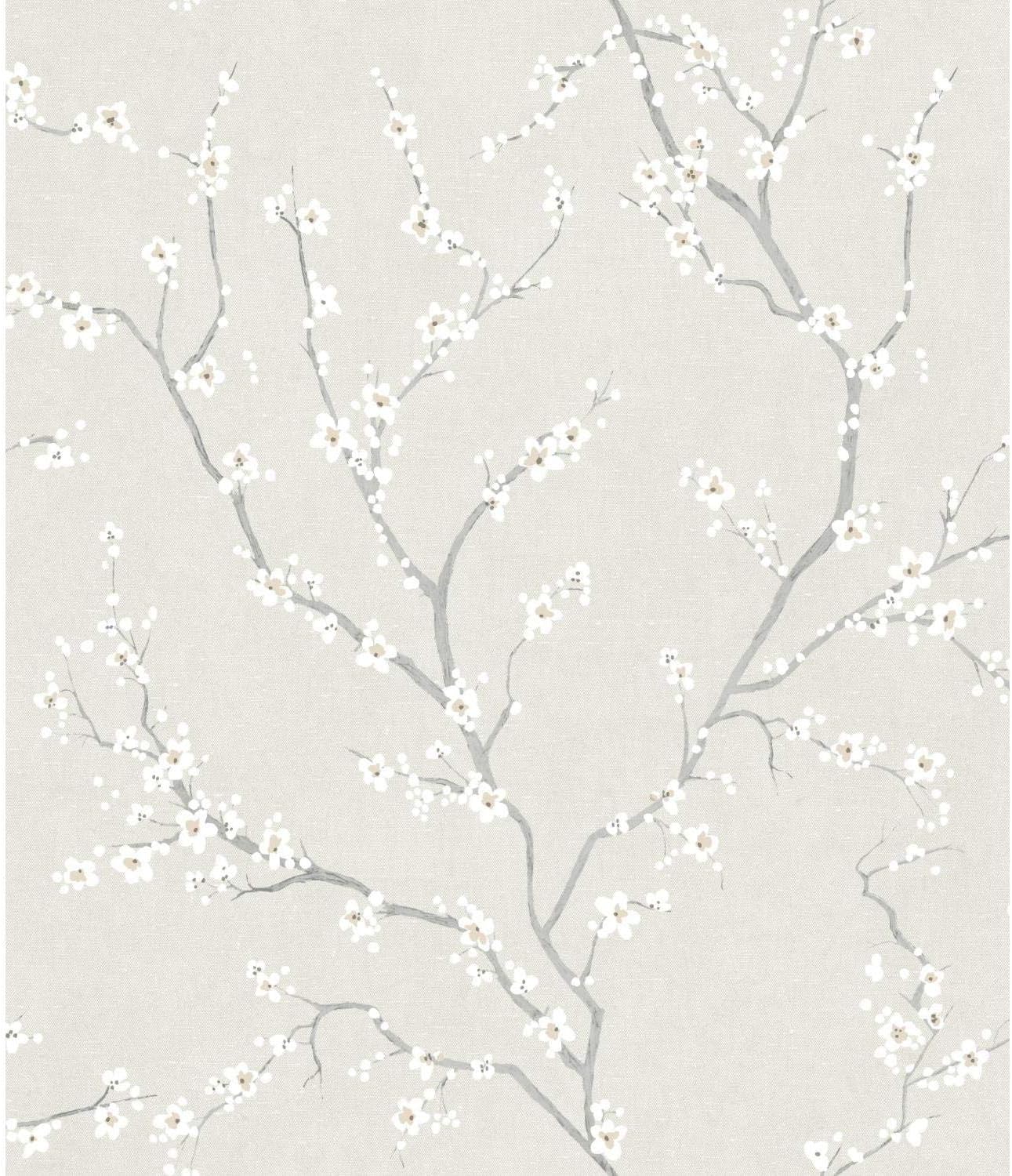 RoomMates RMK11271WP Beige Cherry Blossom Peel and Stick Wallpaper