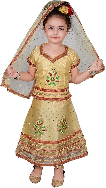 Ahhaaaa Kids Ethnic Cotton Blend Radha Dress Lehenga Choli Chania Choli Set For Baby Girls