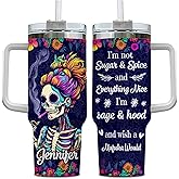 Foxcorner Personalized Sugar Skull 40 oz Tumbler Gifts with Handle and Straw - Unique Sugar Skull Gifts for Women on Birthday, Christmas, Halloween - Custom Name Insulated Stainless Steel Travel Cup