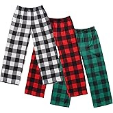 Ekouaer Boys 3 Pack Plaid Lounge Pants with 2 Pockets
