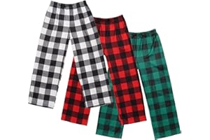Ekouaer Boys 3 Pack Plaid Lounge Pants with 2 Pockets