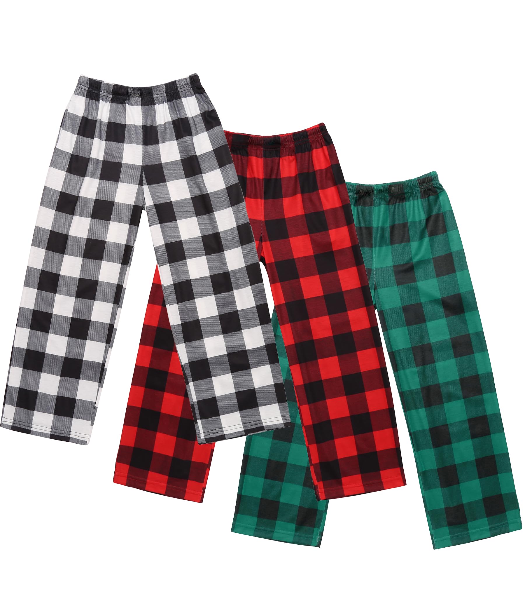 Photo 1 of **** NO RED PANTS****     Ekouaer Boys Pajama Pants 3 Pack Sleep Pants Soft Elastic Waist Kids Pajama Bottoms Plaid Lounge Bottoms with 2 Pockets