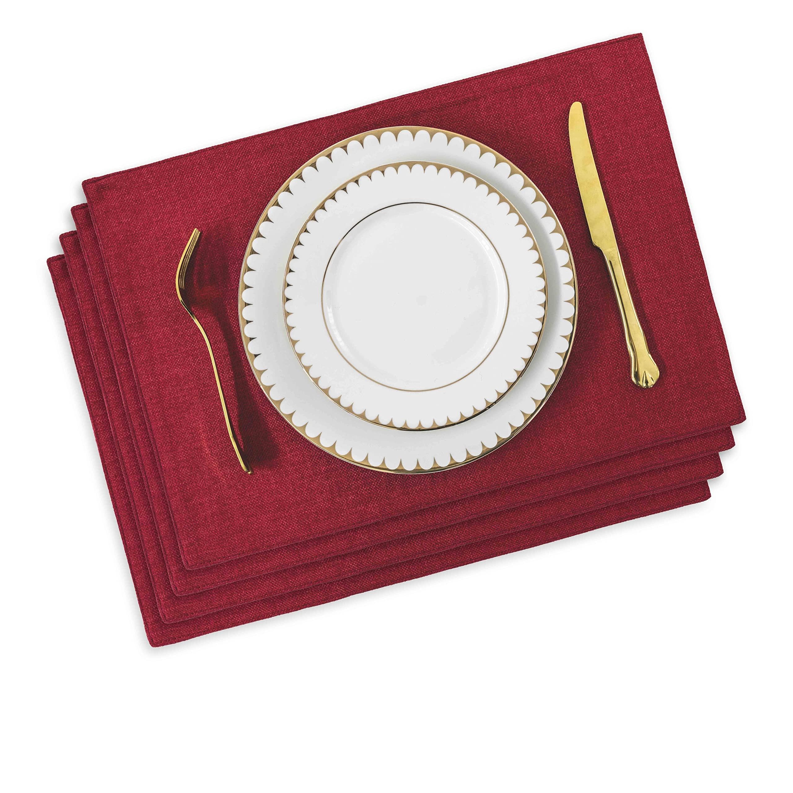 Home Brilliant Red Placemats Set of 4 Holiday Dinner Table Mats Easy Care Place Mats for Table Rectangle Kitchen Wedding Decor Heat Resistant Washable Place Mats for Dining, 33 x 48 cm, Burgundy