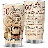 kwsnatel 60th Anniversary Tumbler Gifts, 60th Anniversary Wedding Gift for Couple Parents Friends, 60 years Diamond Anniversary Tumbler Gift for Him or Her, 20oz Insulated Cup Present (1 PC)