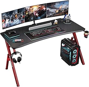 Foxemart Gaming Desk 47 inch PC Computer Desk, Home Office Desk Workstation, Professional Gaming Desk Table with Cup Holder & Headphone Hook