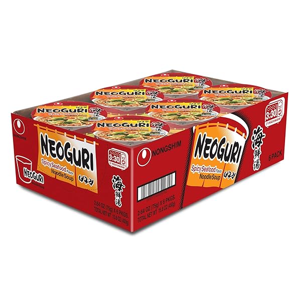 NONGSHIM RAMEN NOODLES, GOURMET INSTANT RAMEN CUP, PREMIUM MICROWAVABLE NOODLE SOUP, NEOGURI SPICY SEAFOOD, 2.64 OUNCE (PACK OF 6)