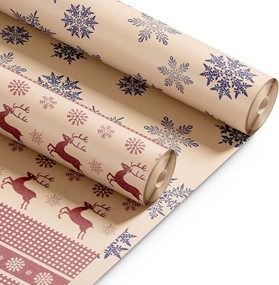Kraft & Co Christmas Wrapping Paper 2 Pack 44.5cm x 25m Kraft Paper 100gsm