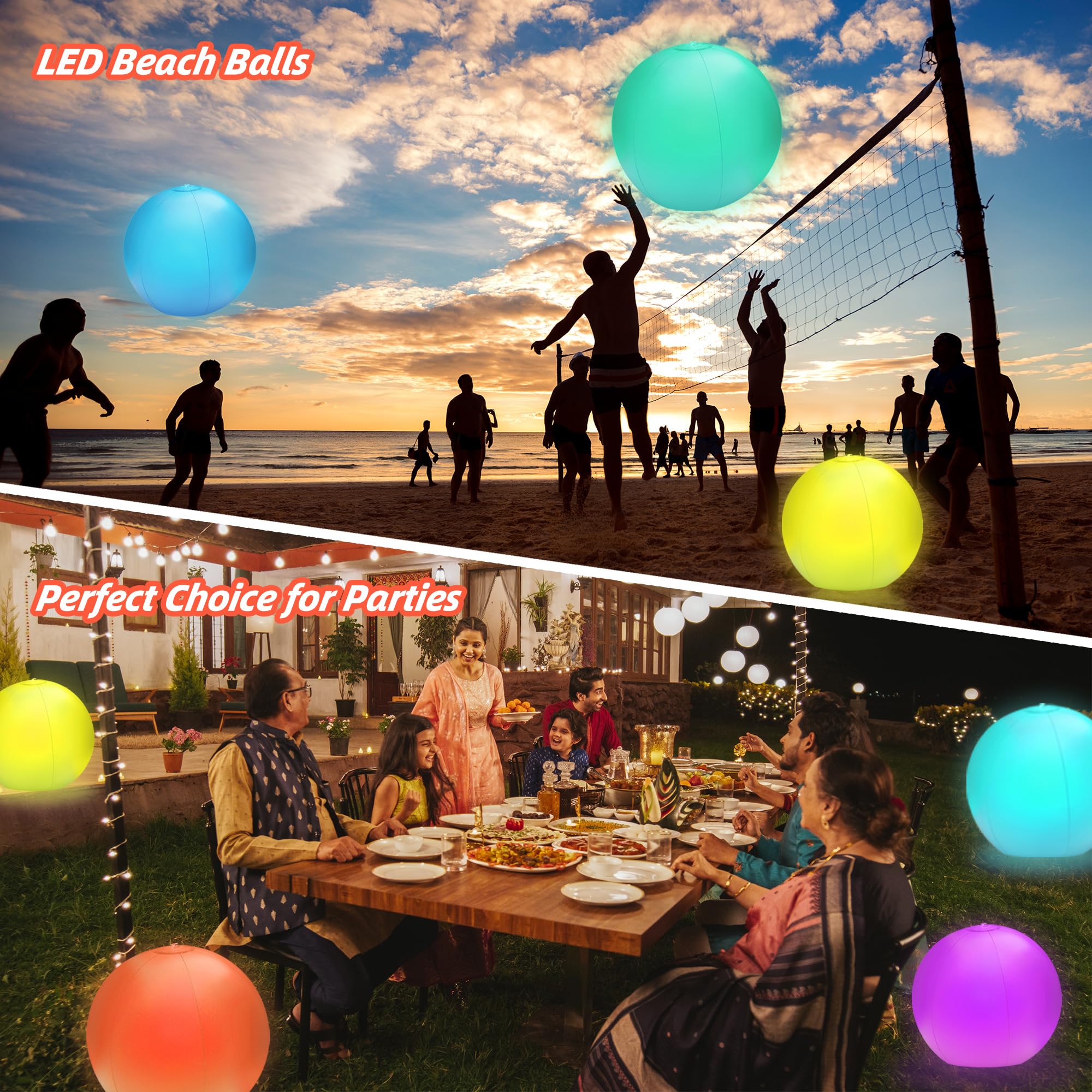 4 Pack LED Light Up Beach Ball 16