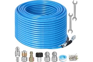100 FT Sewer Jetter Kit for Pressure Washer, 5800PSI Water Jet Drain Cleaner Hose, 1/4 Inch NPT Corner with 4 Sewer Jetting N