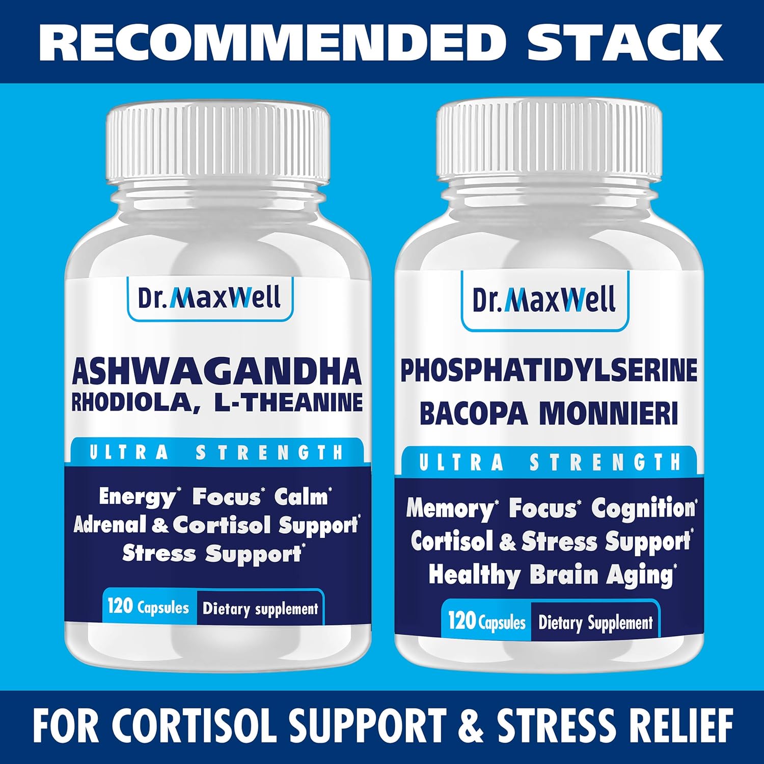 Cortisol Manager - Adrenal Support - Thyroid Support. Clinically Proven Amounts Unlike Competitors, 120 Pills. Adaptogen Stress Relief - Super Cortisol Support for Relaxation & Mood - Cortisol Blocker: Health & Personal Care