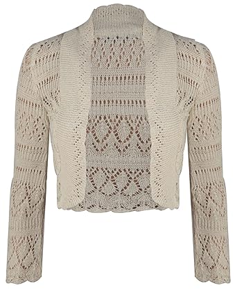 Purple Hanger Damen langärmlig Häkel Bolero Schulterjacke Top Damen schlicht abgeschnitten offene Strickjacke Oberteile