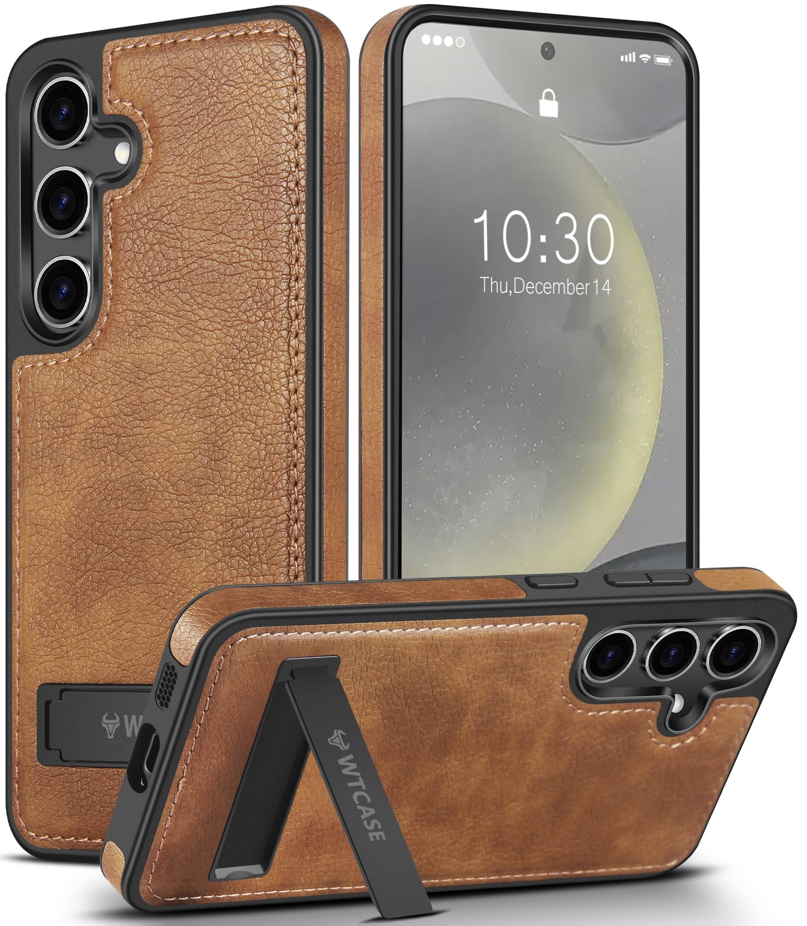 WTCASE Strong Magnetic for Samsung Galaxy S26 Leather Case with Stand,[Compatible with MagSafe], Slim Adjustable Kickstand Phone Cover (Brown, S24 6.1")